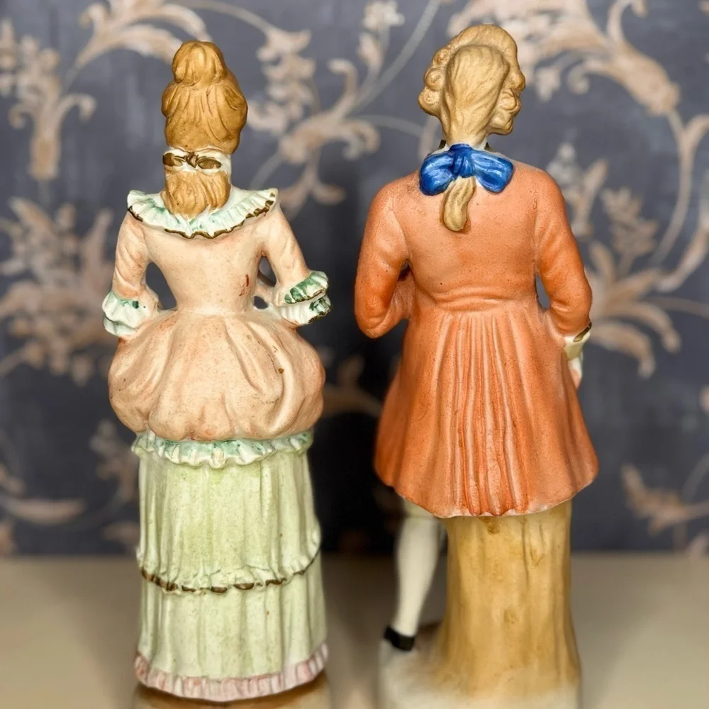 Vintage Estate Hand Painted Japan Bisque Figurines Pair Man Woman